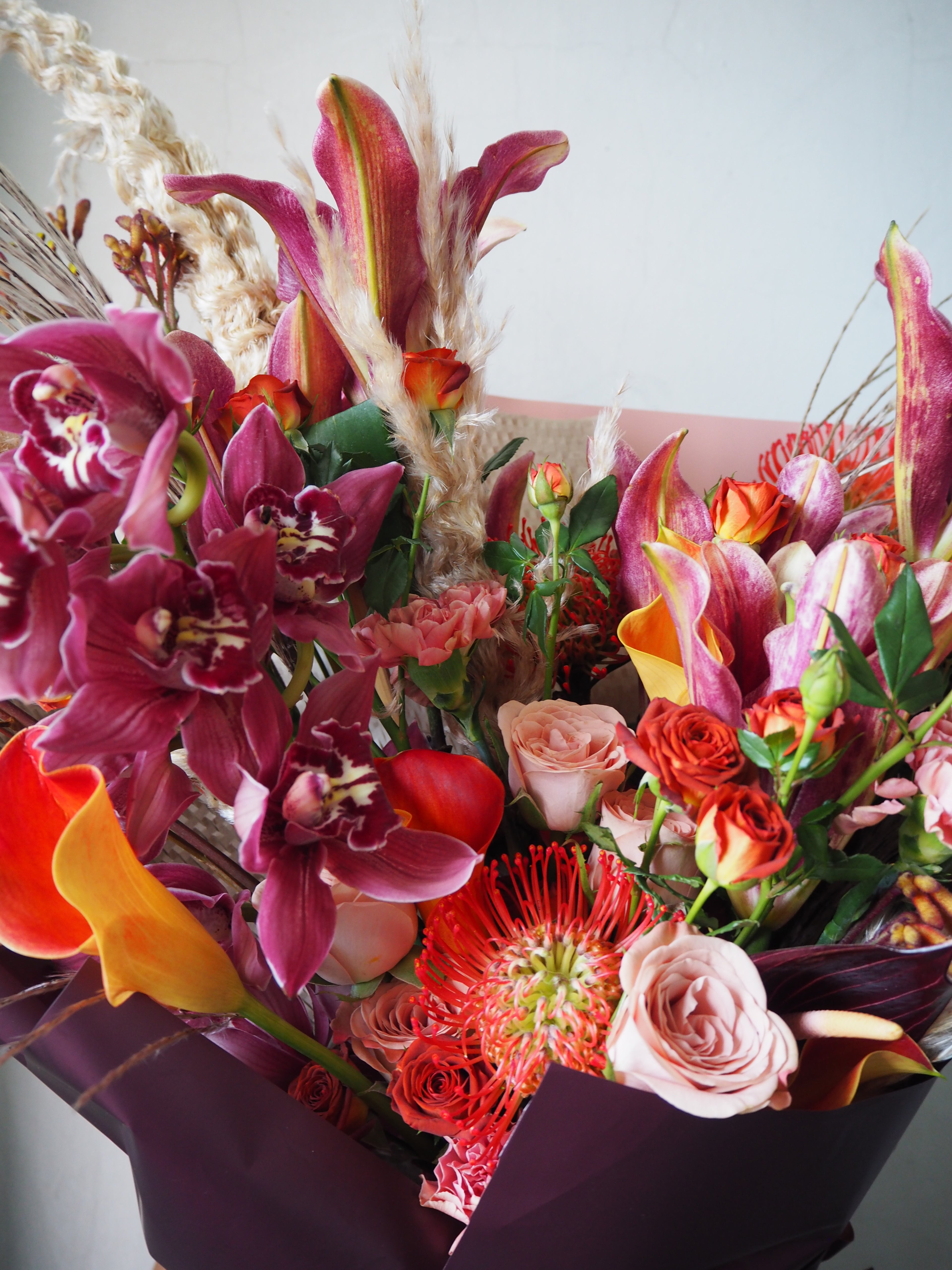Bouquet of colorful flowers with a white background