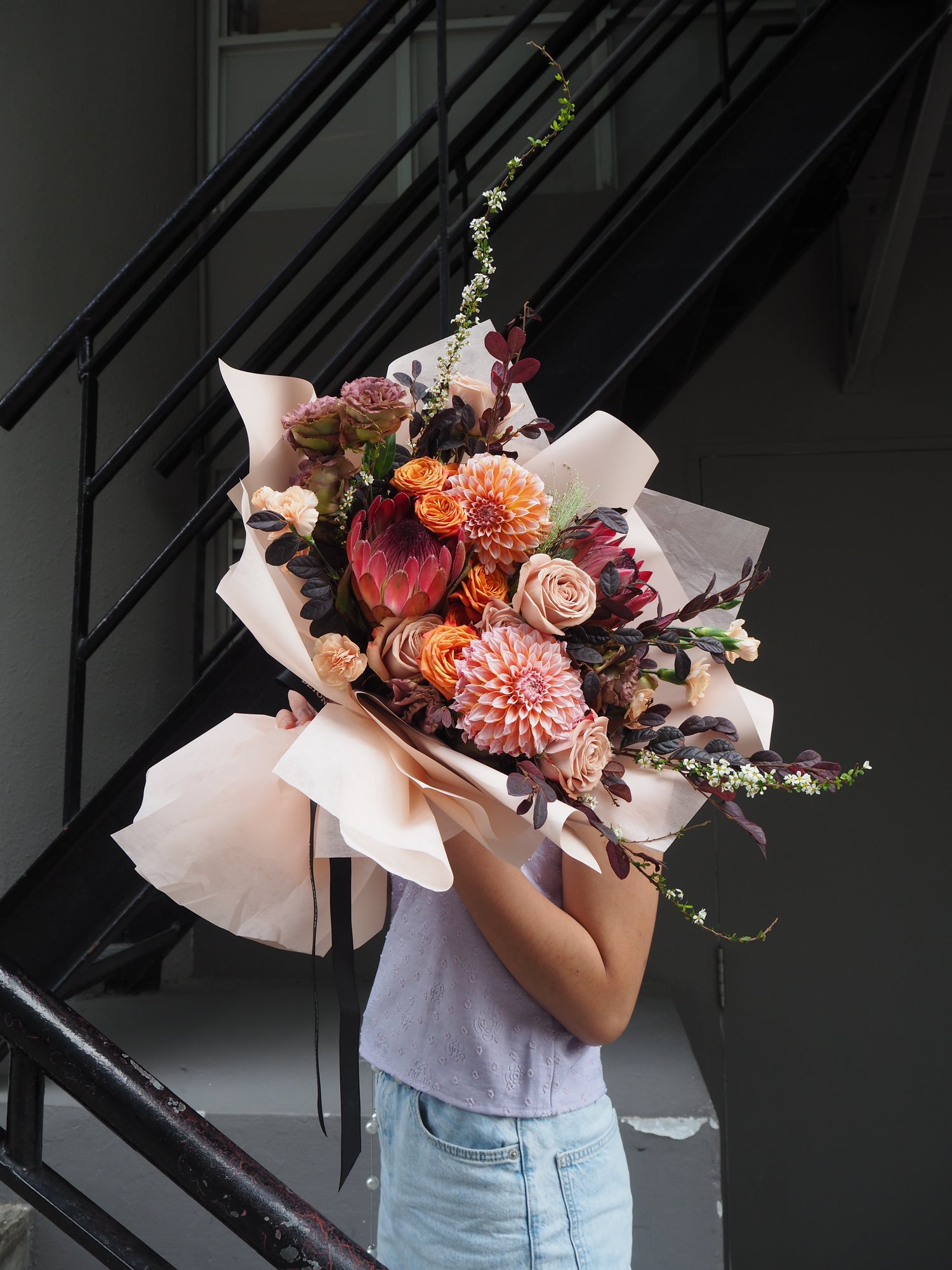Autumn inspired fresh flowers grand bouquet by Beyond Merci florist in Singapore